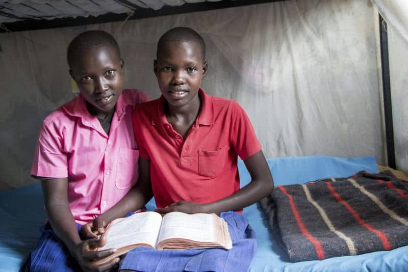 Students Abigail (L) and Purity (R) in their dormitory in West Pokot, Kenya.
