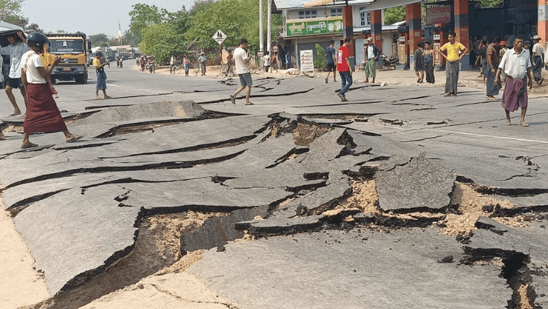 People walking on streets after Myanmar Earthquake