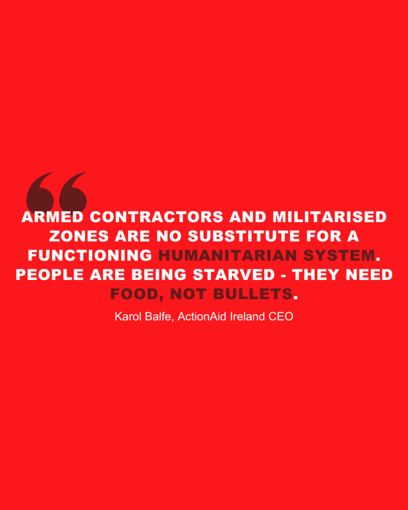 Quote about aid in Gaza saying: "Armed contractors and militarised zones are no substitute for a functioning humanitarian system. People are being starved - they need food, not bullets.”