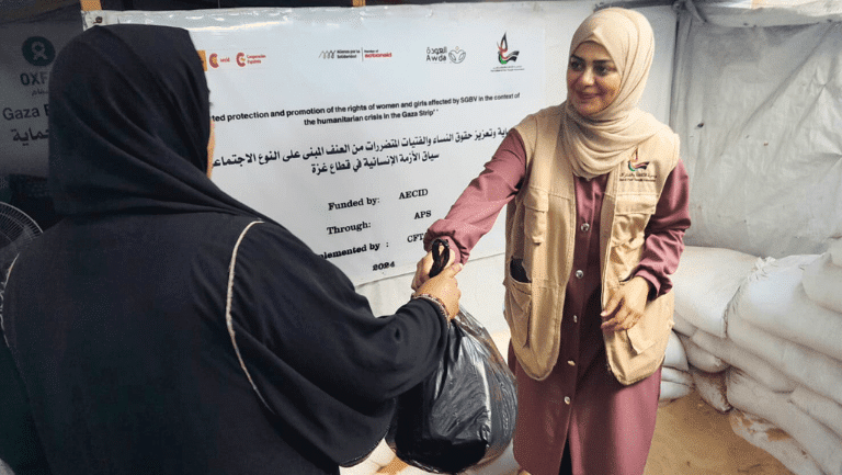 ActionAid's partner distributing dignity kits in Gaza